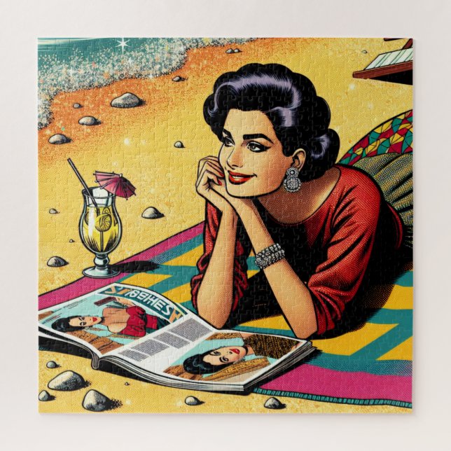 Retro Lady at Beach Daydreaming about Fashion Jigsaw Puzzle (Vertical)