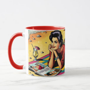 Retro Lady at Beach Daydreaming about Fashion Mug