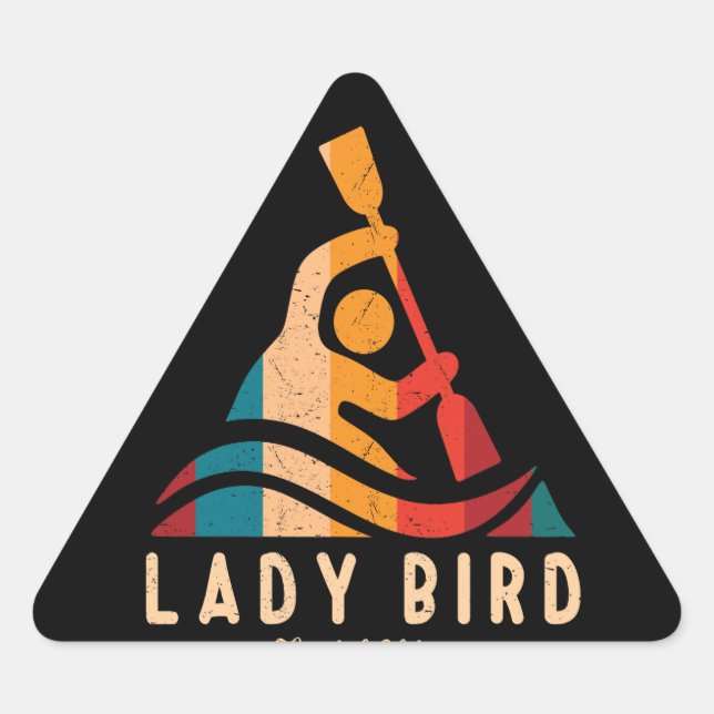 Retro Lady Bird Kayaking Triangle Sticker (Front)