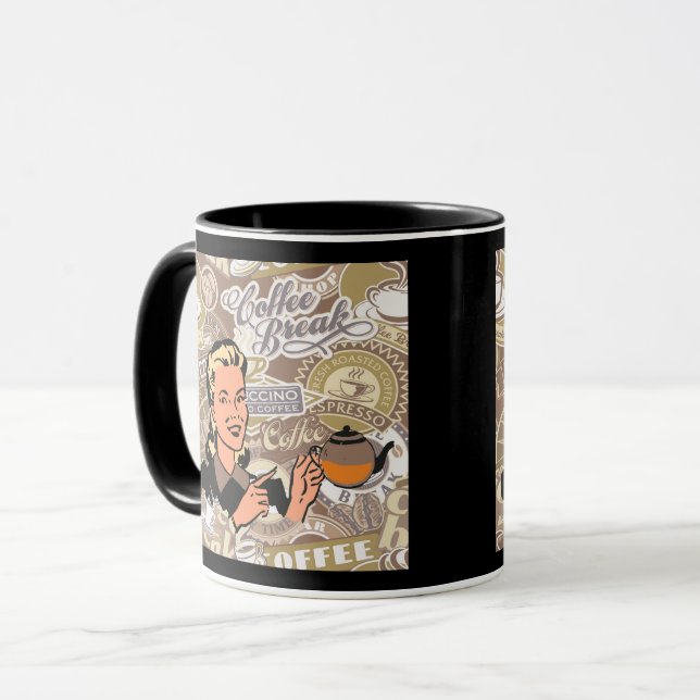 Retro Lady Coffee Break Collage Mug (Front Left)