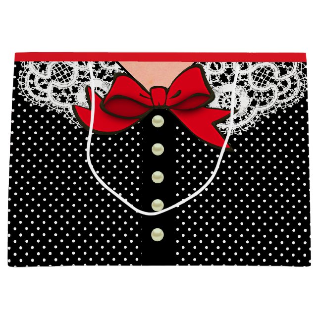 Retro Lady Fashion in Black White and Red Large Gift Bag (Front)