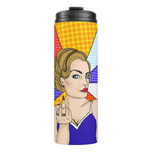 Retro Lady Flipping the Bird   Thermal Tumbler