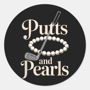 Retro Lady Golfer Women Golfing Putts And Pearls Classic Round Sticker