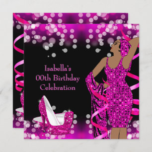 Retro Lady Hot Pink Glitter High Heels Birthday Invitation