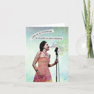 Retro Lady Life Is A Musical Sing Notecard
