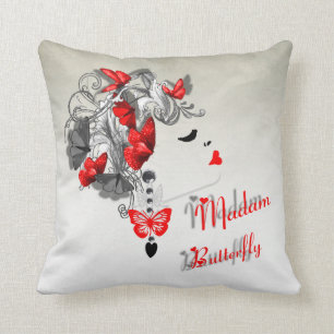 Retro Lady Madam Butterfly Red Fashion Pillows