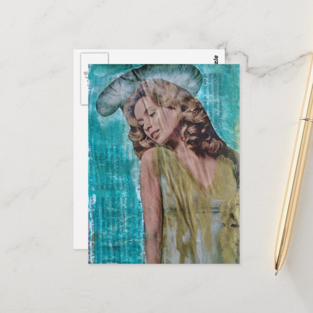 Retro lady Mixed media collage Postcard (Front/Back In Situ)