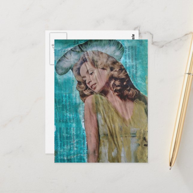 Retro lady Mixed media collage Postcard (Front/Back In Situ)