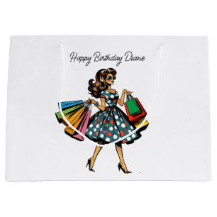 Retro Lady Personalised Birthday Large Gift Bag