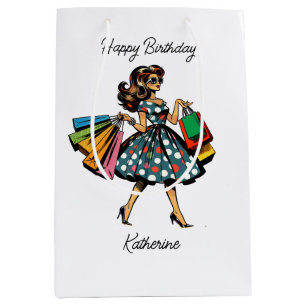 Retro Lady Personalised Birthday Medium Gift Bag