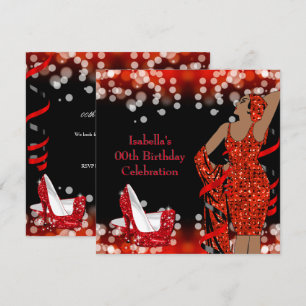 Retro Lady Red Glitter High Heels Birthday Party Invitation