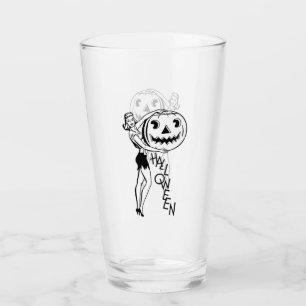 Retro Lady with Pumpkin Black Glass