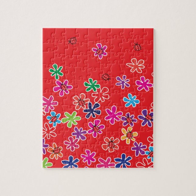 Retro Ladybugs and flowers Jigsaw Puzzle (Vertical)