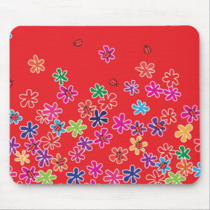 Retro Ladybugs & Flowers Mouse Pad