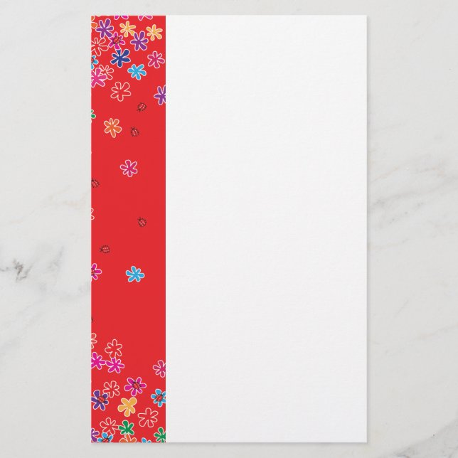 Retro Ladybugs & Flowers Stationery (Front)