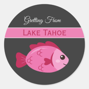 Retro Lake Adventure Pink Fish Vintage Design Classic Round Sticker