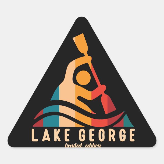 Retro Lake George Kayaking Triangle Sticker (Front)