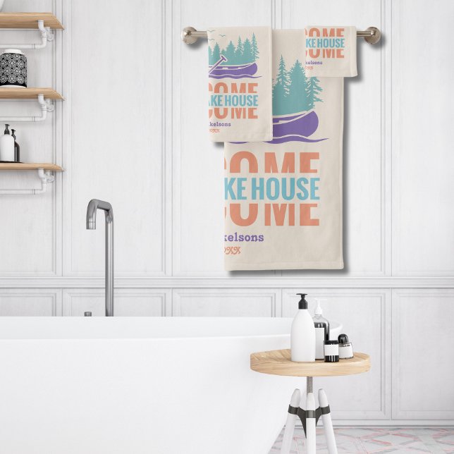 Retro Lake House Family Name Bath Towel Set (Creator Uploaded)