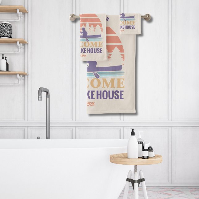 Retro Lake House Family Name Bath Towel Set (Creator Uploaded)