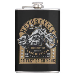Retro Lake Michigan Motorcycle Hip Flask
