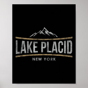 Retro Lake Placid New York Vintage Mountain Skiing Poster