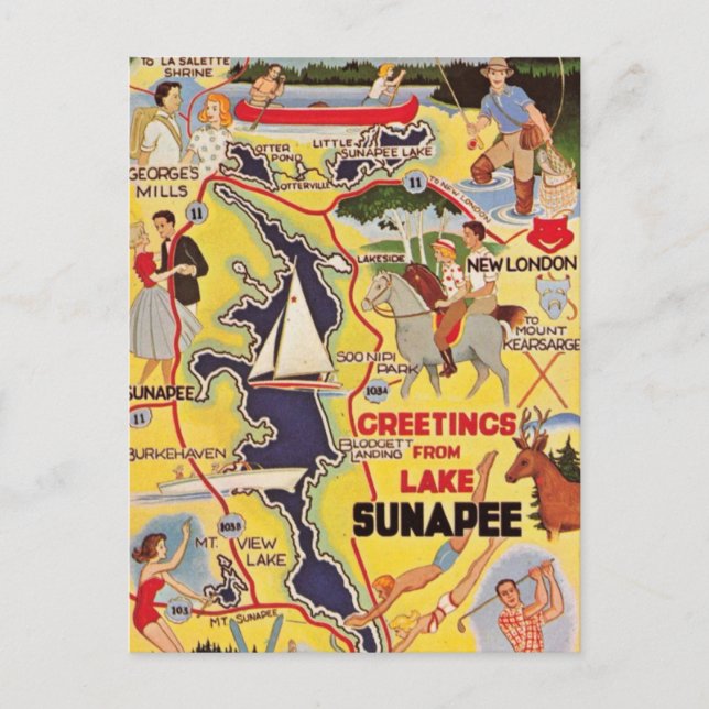 Retro Lake Sunapee NH Postcard (Front)