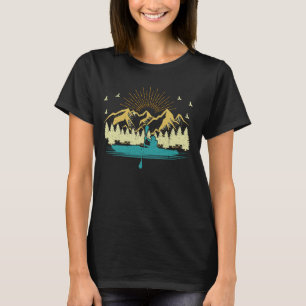 Retro Lake Sunset Kayak Fishing Kayaking T-Shirt