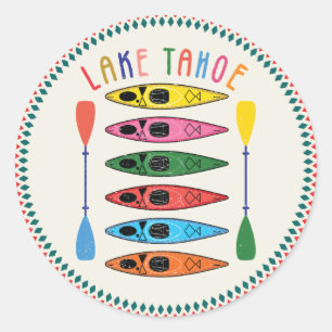 Retro Lake Tahoe Kayaking Classic Round Sticker