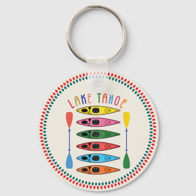 Retro Lake Tahoe Kayaking Key Ring (Front)