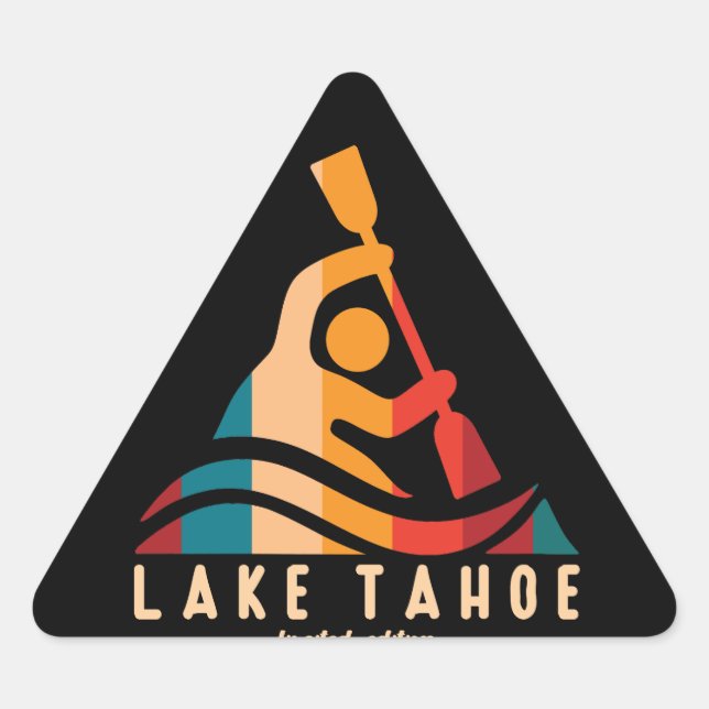 Retro Lake Tahoe Kayaking Triangle Sticker (Front)