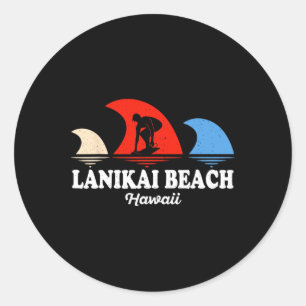 Retro Lanikai Beach Hawaii Surfboarding Classic Round Sticker