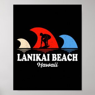 Retro Lanikai Beach Hawaii Surfboarding Poster