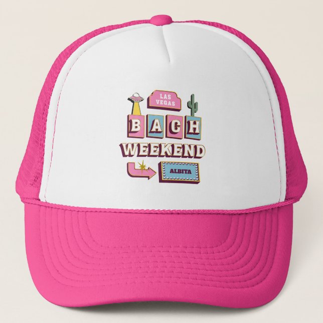 Retro las vegas bachelorette weekend trucker hat (Front)
