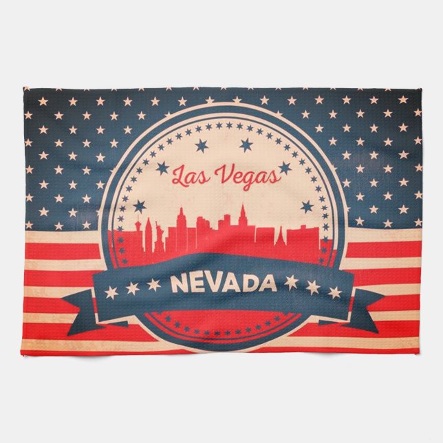 Retro Las Vegas Nevada Skyline Tea Towel (Horizontal)