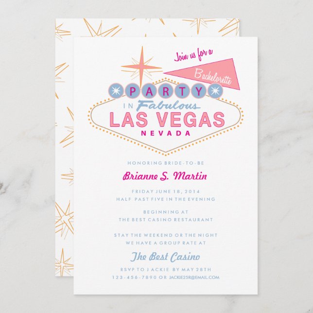 Retro Las Vegas Sign Bachelorette Party Invitation (Front/Back)