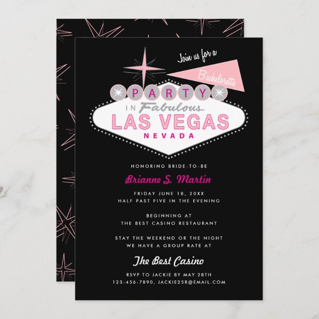 Retro Las Vegas Sign Bachelorette Party Invitation (Front/Back)