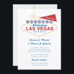 Retro Las Vegas Sign Casino Wedding Invitation<br><div class="desc">The iconic "Welcome to Las Vegas" sign design is featured reading "Wedding in Las Vegas".  Retro style text for bride and grooms names and reception location.  Retro star pattern backer is optional.   Rounded corners optional.</div>