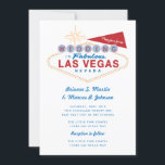 Retro Las Vegas Sign Casino Wedding Invitation<br><div class="desc">The iconic "Welcome to Las Vegas" sign design is featured reading "Wedding in Las Vegas".  Retro style text for bride and grooms names and reception location.  Retro star pattern backer is optional.   Rounded corners optional.</div>