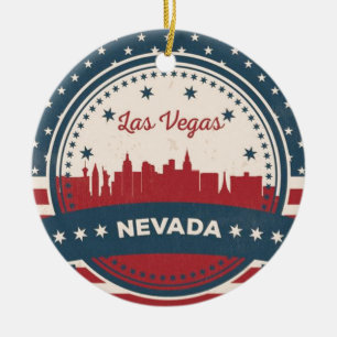 Retro Las Vegas Skyline Ceramic Tree Decoration