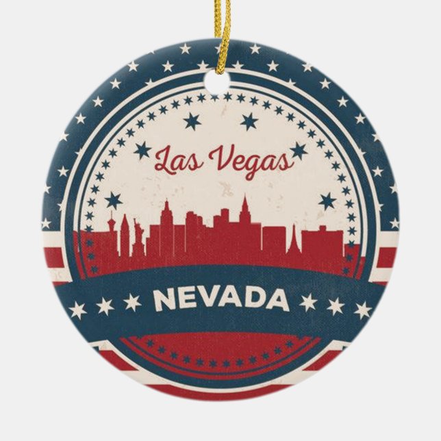 Retro Las Vegas Skyline Ceramic Tree Decoration (Front)