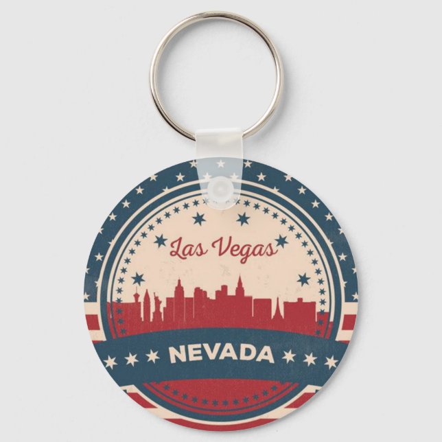 Retro Las Vegas Skyline Key Ring (Front)