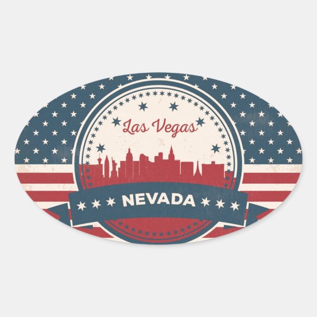 Retro Las Vegas Skyline Oval Sticker (Front)