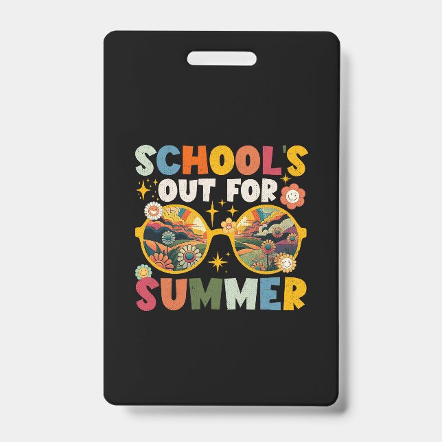 Retro Last Day of School's Out For Summer Teacher  ID Badge (Front)