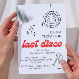 Retro Last Disco Bachelorette Weekend Itinerary Invitation