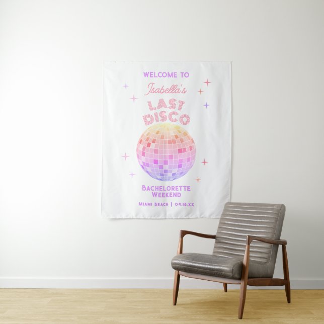 Retro Last Disco Bachelorette Weekend Welcome Tapestry (In Situ)