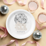 Retro Last Disco Bride Bridal Shower  Paper Plate<br><div class="desc">Step back in time with our Retro Disco Ball Bridal Shower Invitations & Decor collection. Immerse yourself in the nostalgia of the 70s with muted beige and grey arches, enhanced by groovy silver glitter fonts. The iconic retro disco ball takes centre stage, evoking an era of disco glamour, all while...</div>