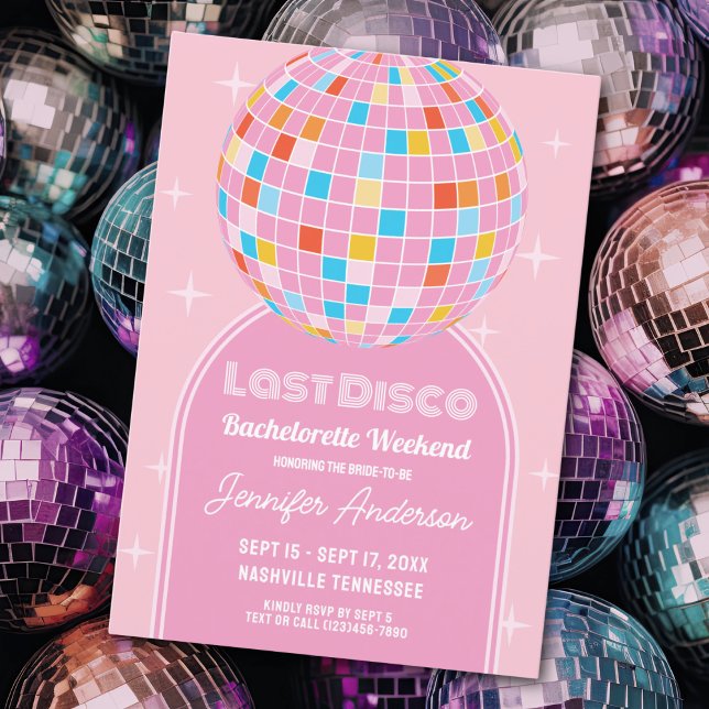 Retro Last Disco Pink Arch Bachelorette Weekend Invitation (Creator Uploaded)