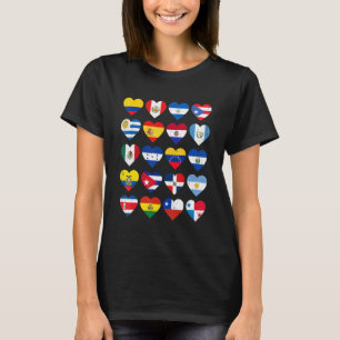 Retro Latin All Countries Heart Flag Hispanic Heri T-Shirt