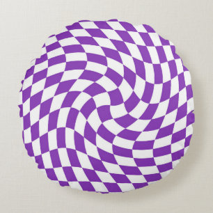 Retro Lavender Purple Checks Warped Chequered  Round Cushion