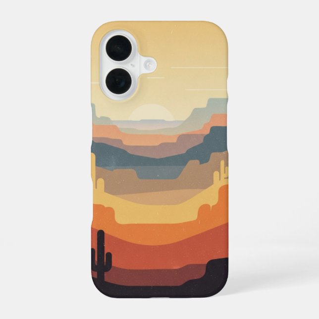 Retro Layered Canyons iPhone 16 Case (Back)